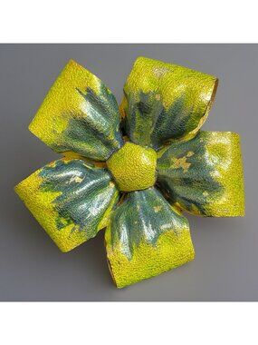 Vintage Signed VENDOME Brooch Green Flower Bow Jewelry Rare Some Paint Loss